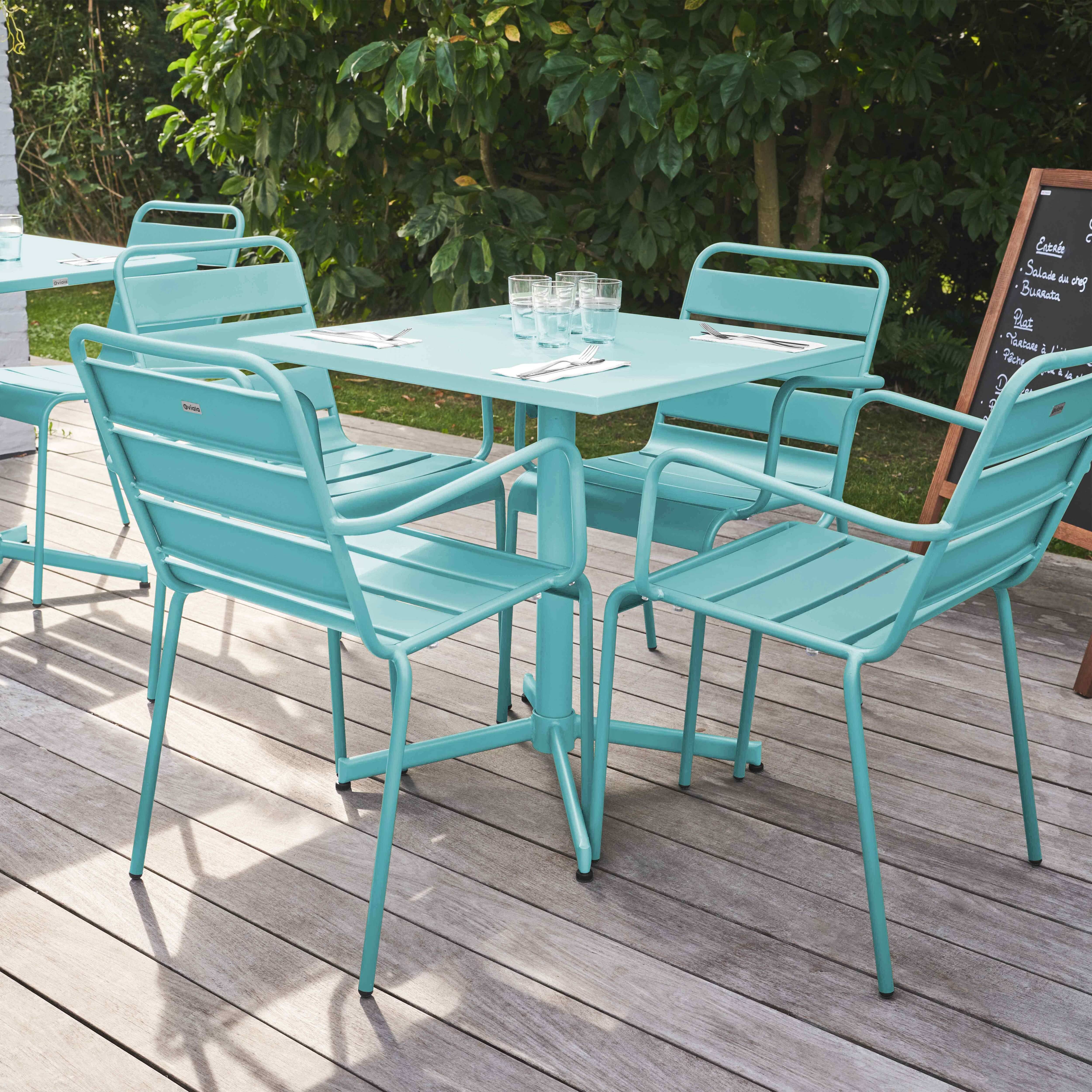 Oviala - Ensemble table de jardin et 4 fauteuils en métal turquoise Palavas - Oviala - Imagen 2