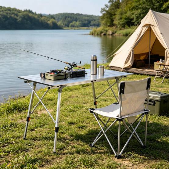 Table de camping pliante aluminium jardin extérieur hauteur réglable 120x68cm argent - ComfortXL Outdoor Living - Image 1