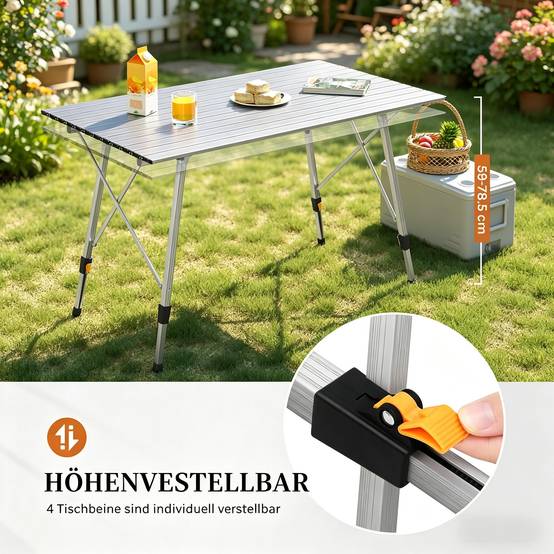 Table de camping pliante aluminium jardin extérieur hauteur réglable 120x68cm argent - ComfortXL Outdoor Living - Image 7