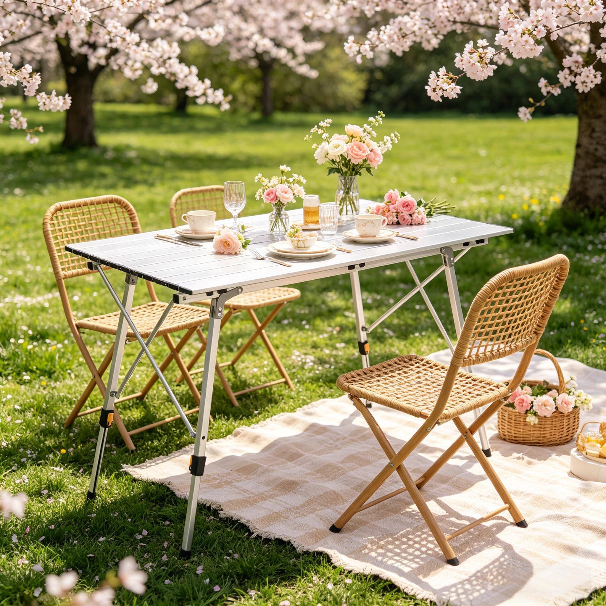 Table de camping pliante aluminium jardin extérieur hauteur réglable 120x68cm argent - ComfortXL Outdoor Living - Image 2