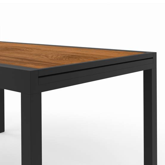 Salon de jardin NOUMEA table extensible 135/270 CM plateau verre trempé effet bois et 12 chaises empilables noir et bois - Image 8