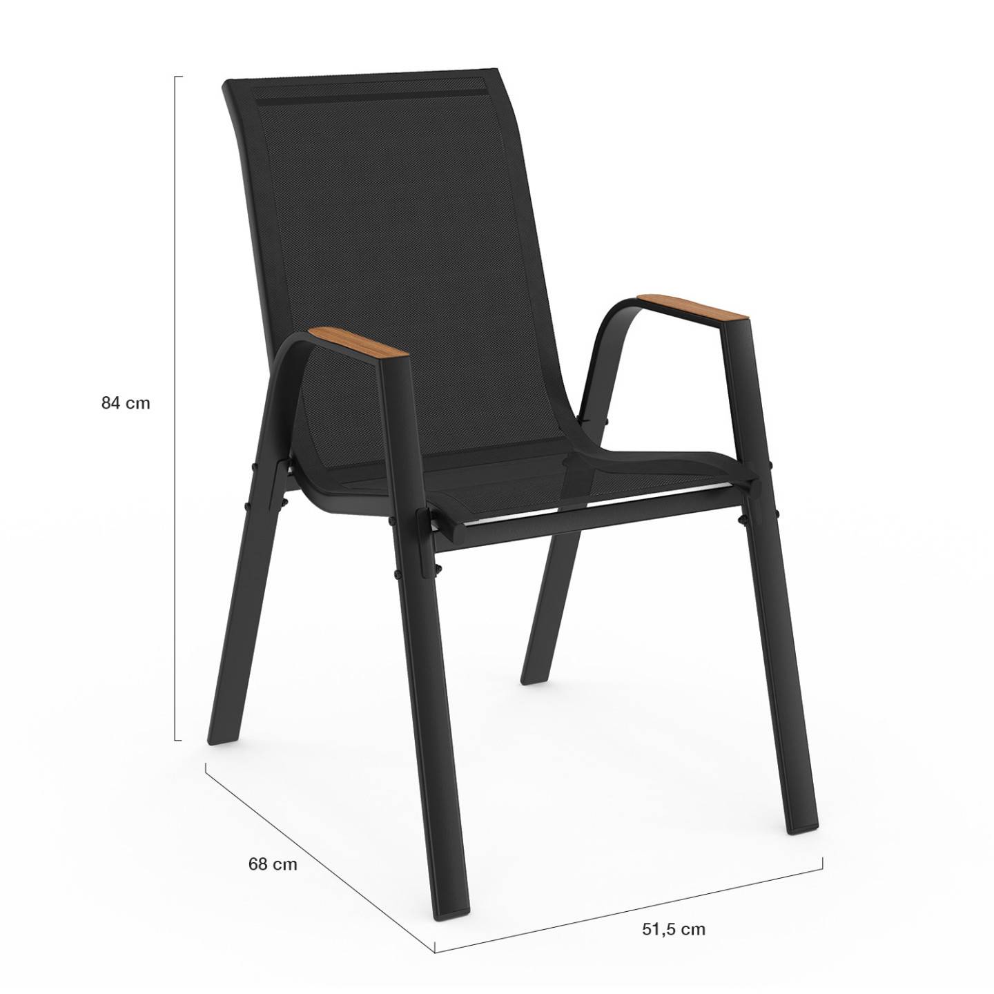 Salon de jardin NOUMEA table extensible 135/270 CM plateau verre trempé effet bois et 12 chaises empilables noir et bois - Image 7