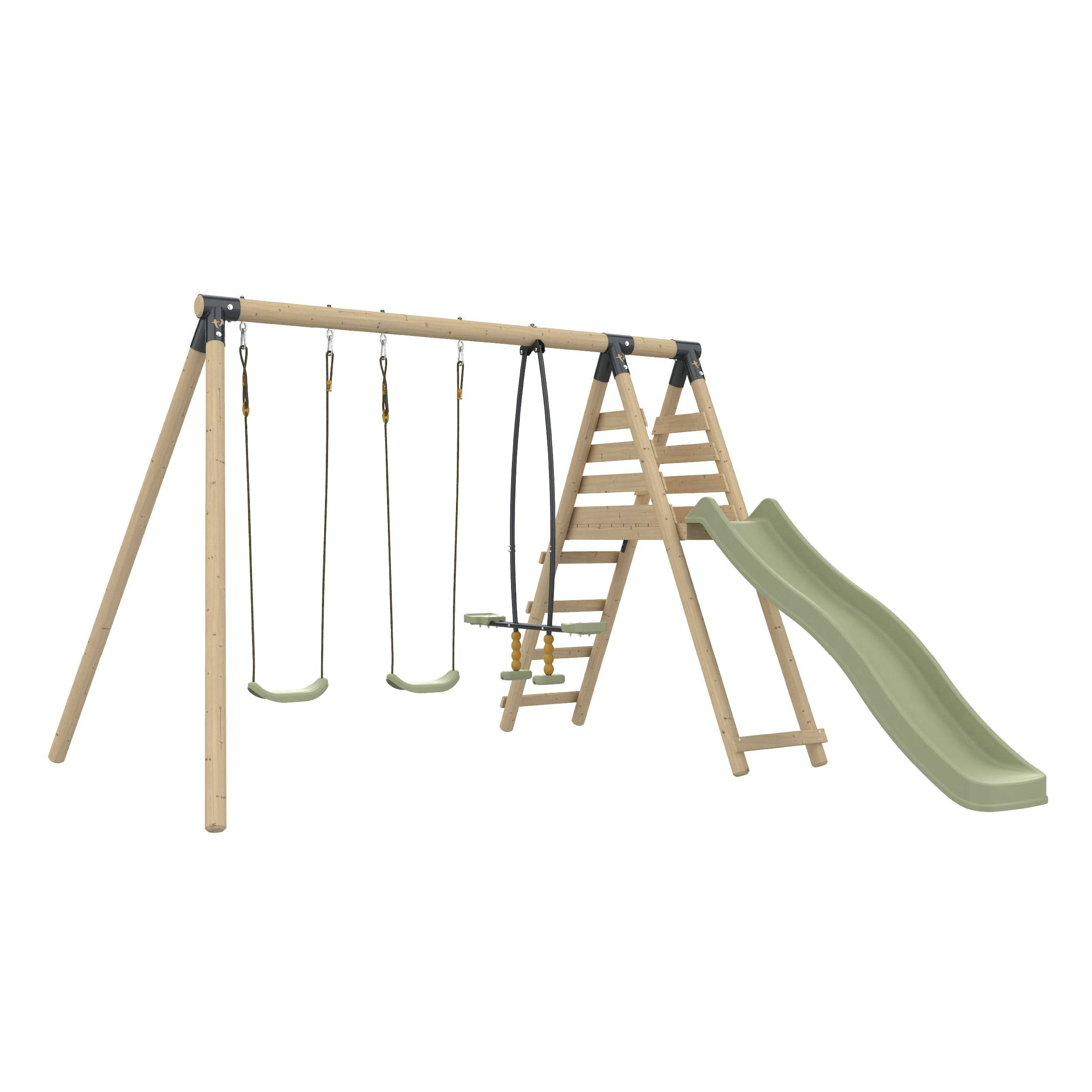 Station BARBOUZET 2 balançoires - vis-à-vis - toboggan - kit d'ancrage - bois FSC® h224 cm - Image 2