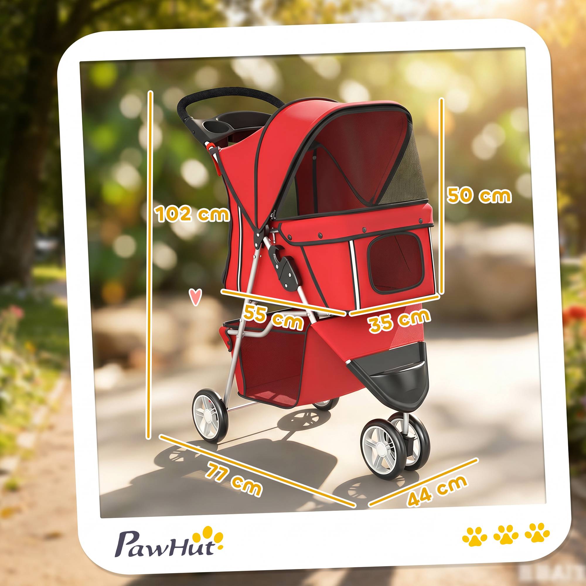 ComfortXL - Poussette pour chien acier rouge jusqu’à 10 kg pliable légère 4 kg avec panier roues pivotantes 360° - Image 3