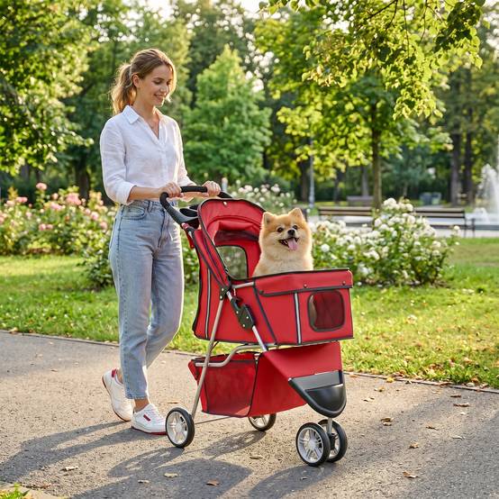 ComfortXL - Poussette pour chien acier rouge jusqu’à 10 kg pliable légère 4 kg avec panier roues pivotantes 360° - Image 8