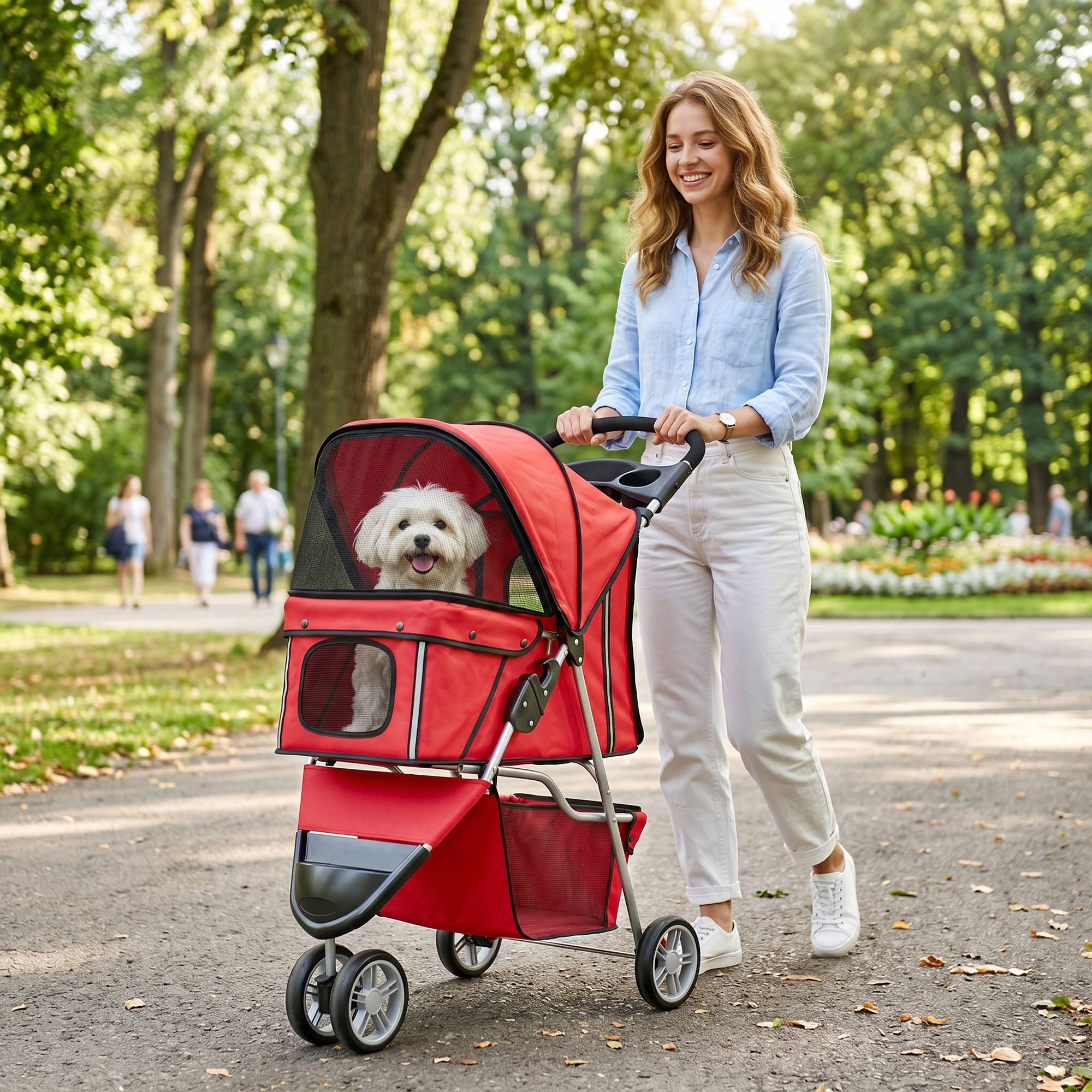 ComfortXL - Poussette pour chien acier rouge jusqu’à 10 kg pliable légère 4 kg avec panier roues pivotantes 360° - Image 9