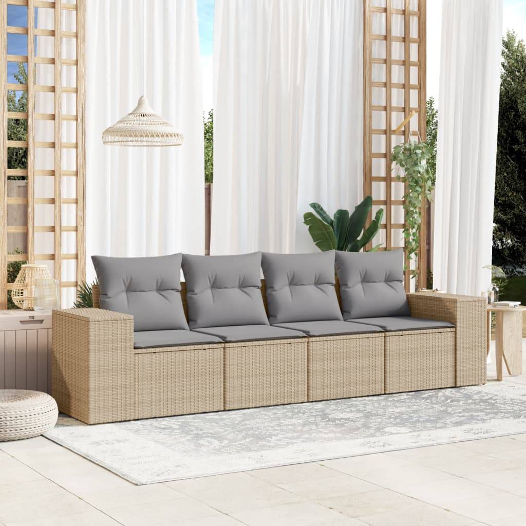 Salon De Jardin Résine Tressée Beige 4 Pièces – Canapé + Coussins, VidaXL