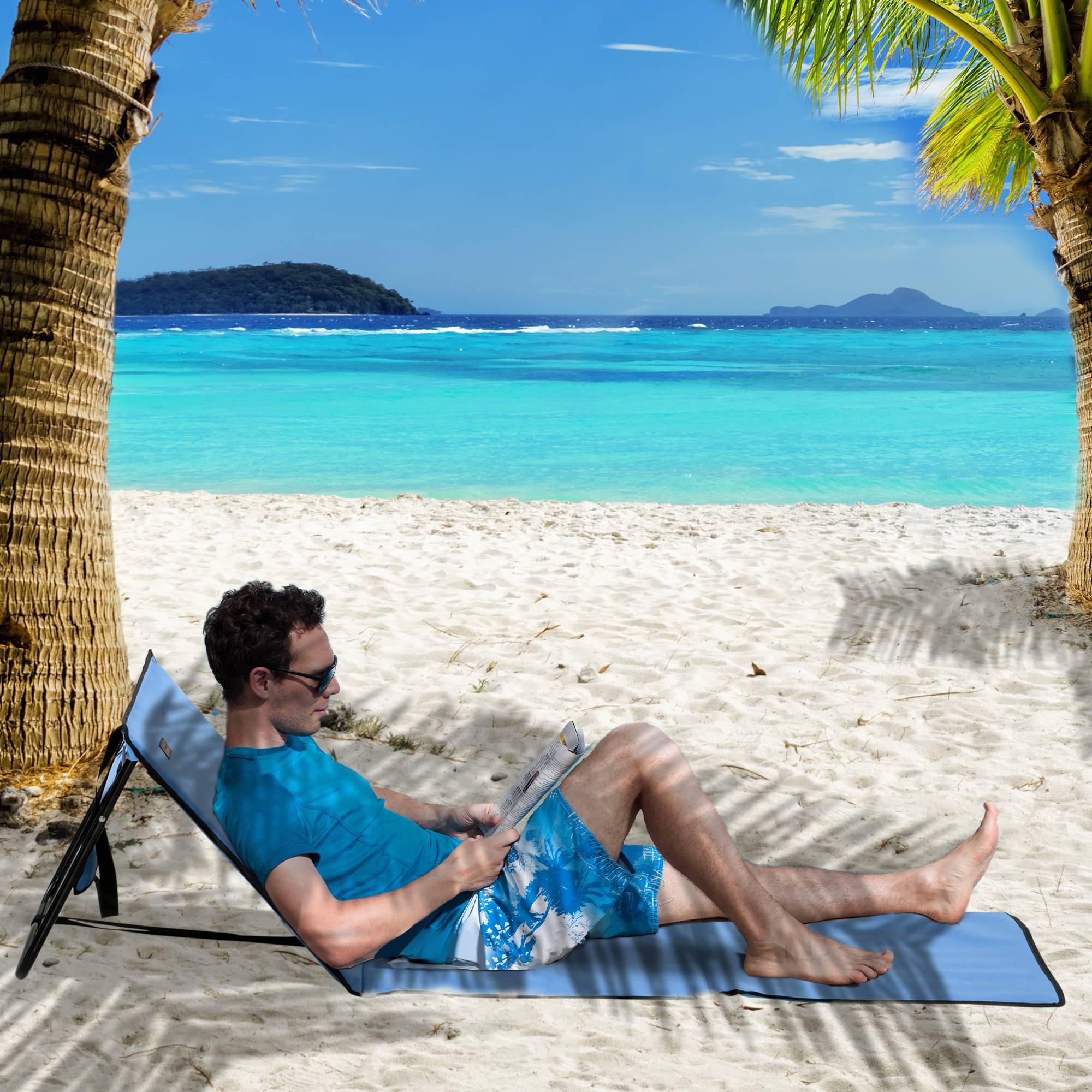 Outsunny - Lot de 2 tapis de plage rembourrés - nattes de plage - dossier inclinable multi-positions - sac transport inclus - métal polyester PVC bleu - Outsunny - Imagen 2