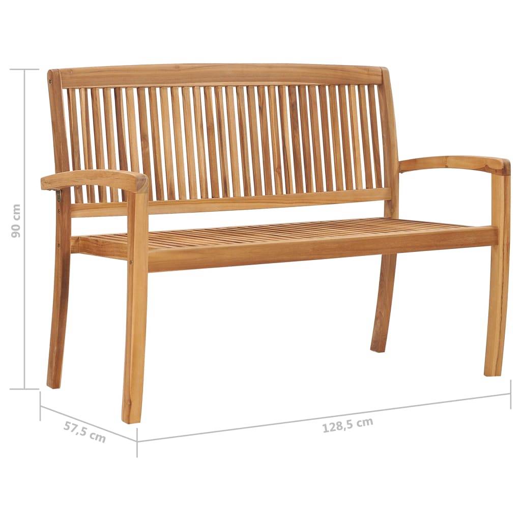 Helloshop26 - Banc de jardin meuble de patio d'extérieur terrasse empilable et coussin 128,5 x 57,5 x 90 cm bois de teck massif - Imagen 7