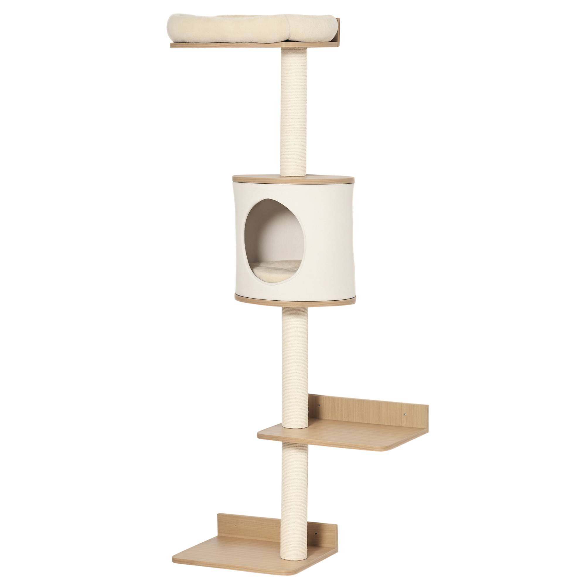 ComfortXL - Arbre à chat mural bois 38 x 30 x 149 cm beige chêne avec sisal couchage et plateformes - ComfortXL Outdoor Living