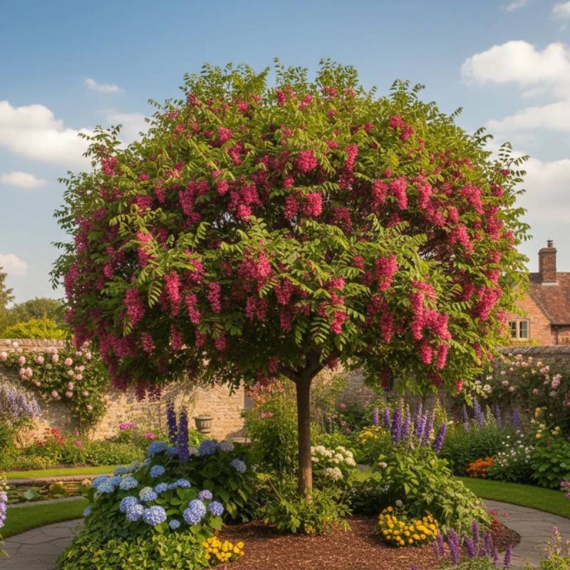 Robinier faux-acacia Casque Rouge, Acacia, Robinier à fleurs Rose - feuillage Caduc - Pot de 30L - Tige 8/10 - 175/200 cm-  hauteur à maturité De 10,0 - Imagen 4