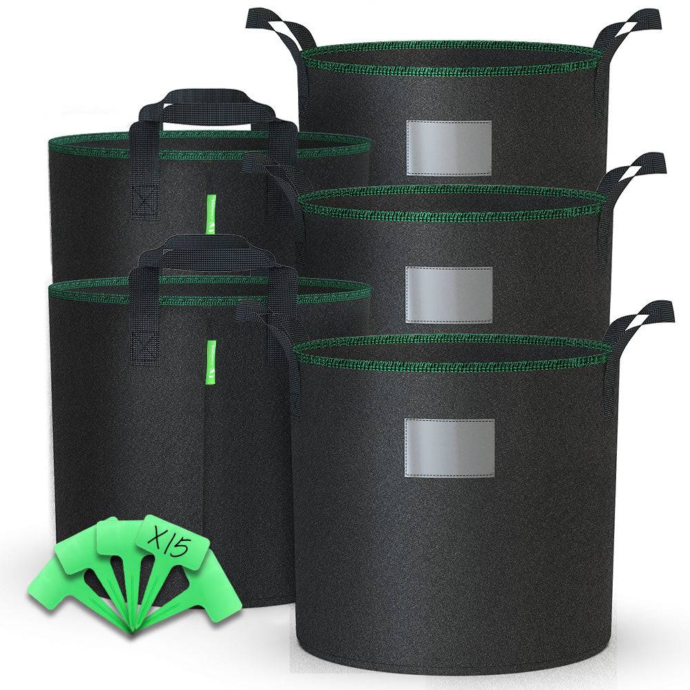 Lot de 5 sacs de plantation non tisse 30L avec poignee Noir - Image 1