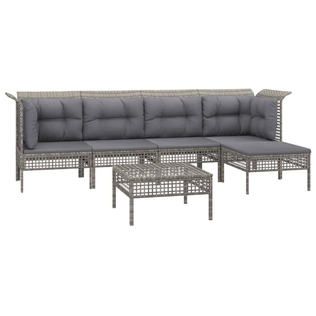 Helloshop26 - Salon de jardin meuble d'extérieur ensemble de mobilier 6 pièces avec coussins gris résine tressée - Imagen 1