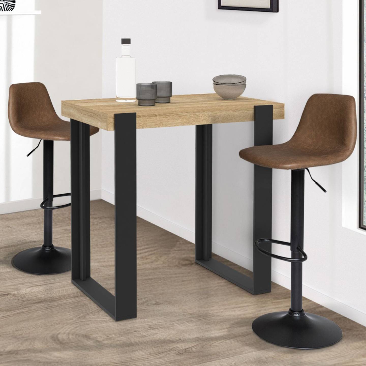 Table haute de bar PHOENIX bois et noir 90 cm - Image 1