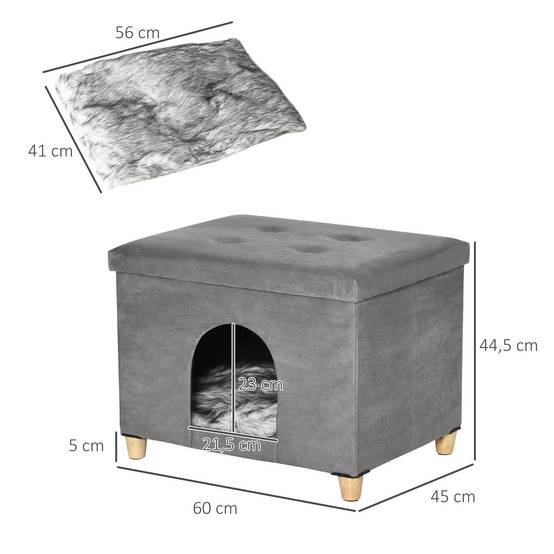Niche chat surélevée bois MDF design repose-pieds coussin lavable 60x45x44cm gris - ComfortXL Outdoor Living - Image 5