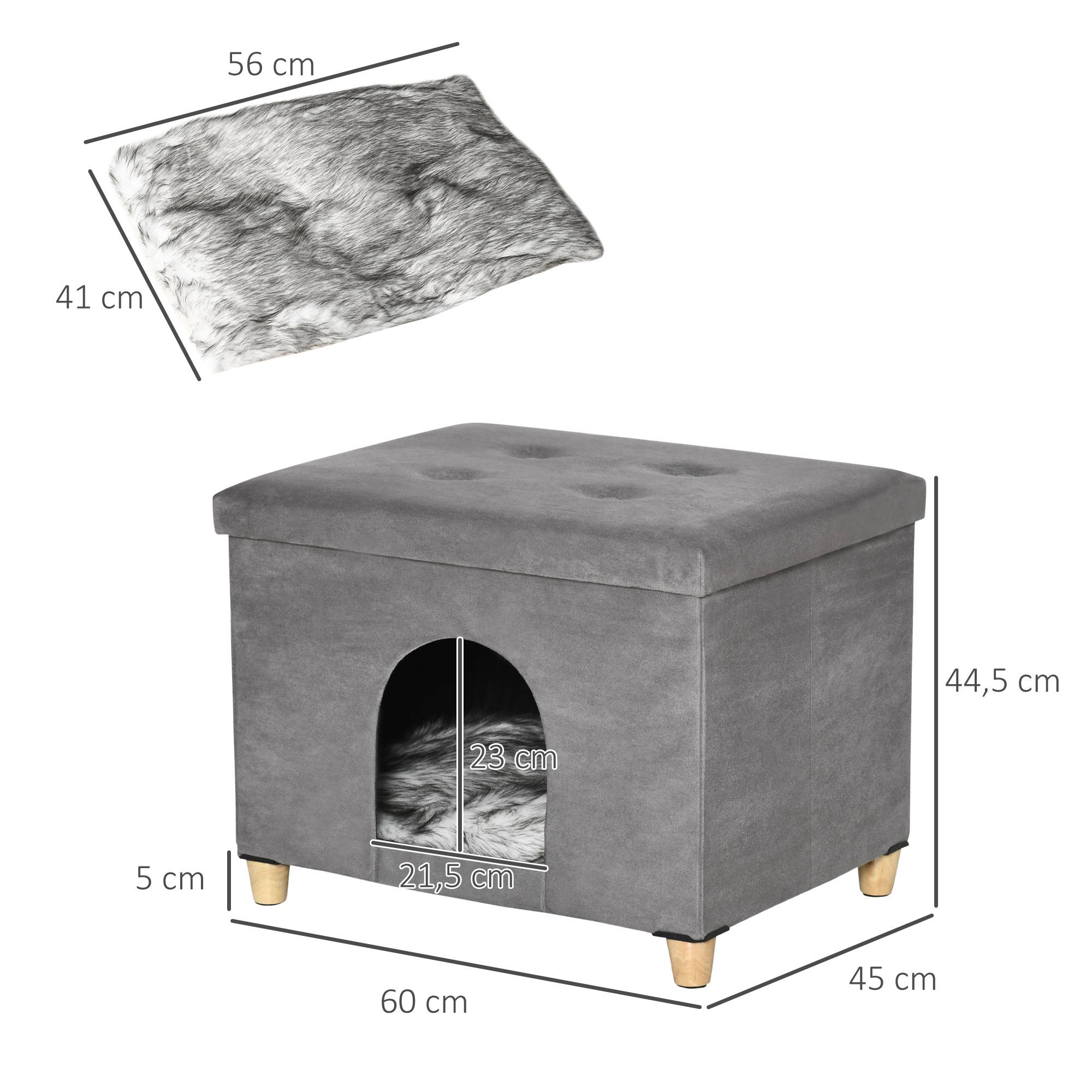 Niche chat surélevée bois MDF design repose-pieds coussin lavable 60x45x44cm gris - ComfortXL Outdoor Living - Image 5