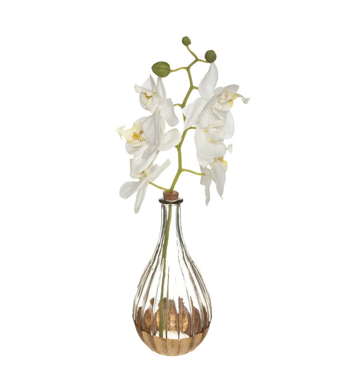 Composition florale artificelle Orchidée en Soie Vase en Verre H 35 cm - Imagen 1