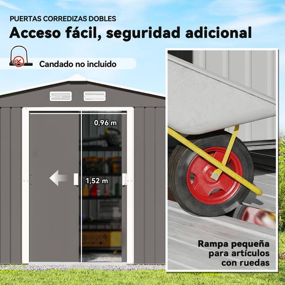 Remise de jardin acier laqué extérieur stockage outils 277x195cm gris - ComfortXL Outdoor Living - Image 7
