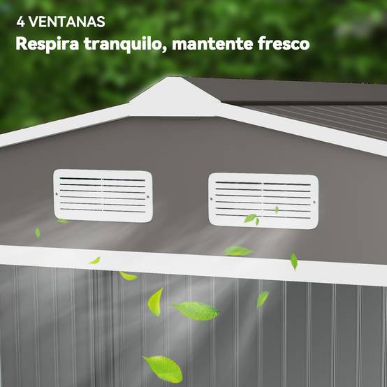Remise de jardin acier laqué extérieur stockage outils 277x195cm gris - ComfortXL Outdoor Living - Image 10