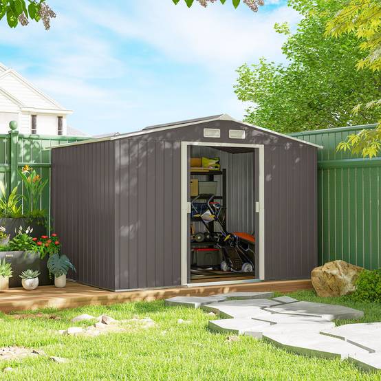 Remise de jardin acier laqué extérieur stockage outils 277x195cm gris - ComfortXL Outdoor Living - Image 4