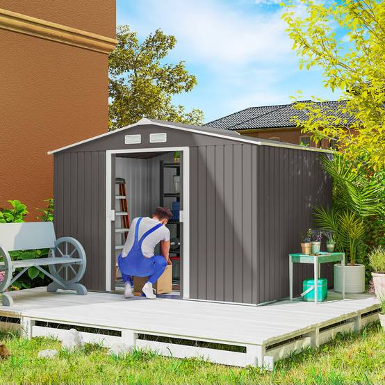 Remise de jardin acier laqué extérieur stockage outils 277x195cm gris - ComfortXL Outdoor Living - Image 3
