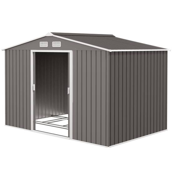 Remise de jardin acier laqué extérieur stockage outils 277x195cm gris - ComfortXL Outdoor Living - Image 2