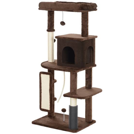 Arbre à Chat Grande Taille en Bois pour Intérieur avec Niche et Griffoirs 132 cm Marron - ComfortXL Outdoor Living - Image 2