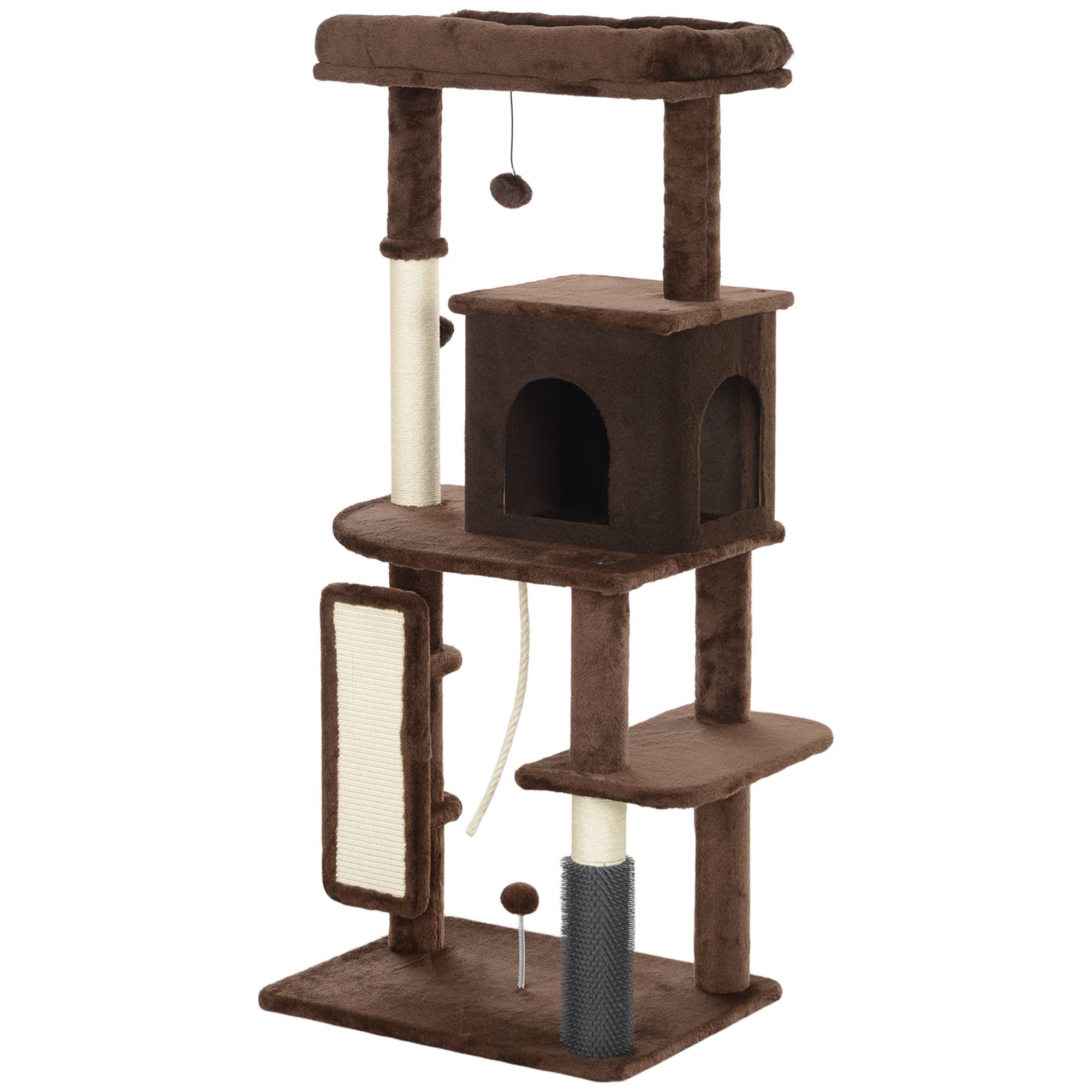 Arbre à Chat Grande Taille en Bois pour Intérieur avec Niche et Griffoirs 132 cm Marron - ComfortXL Outdoor Living - Image 2