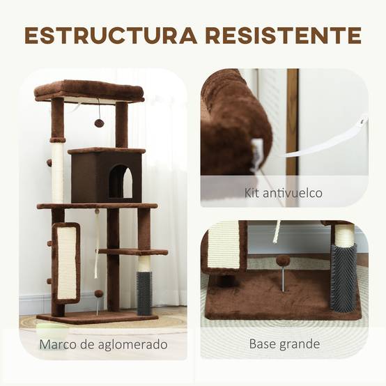 Arbre à Chat Grande Taille en Bois pour Intérieur avec Niche et Griffoirs 132 cm Marron - ComfortXL Outdoor Living - Image 8