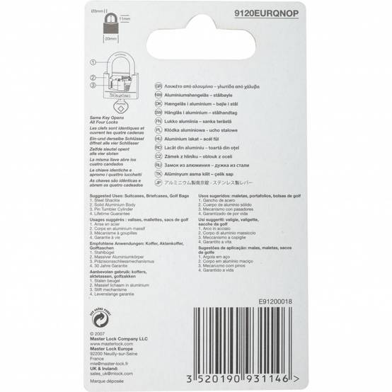 Master Lock - Lot de 4 cadenas à clé MASTER LOCK aluminium, l.20 mm - Image 8