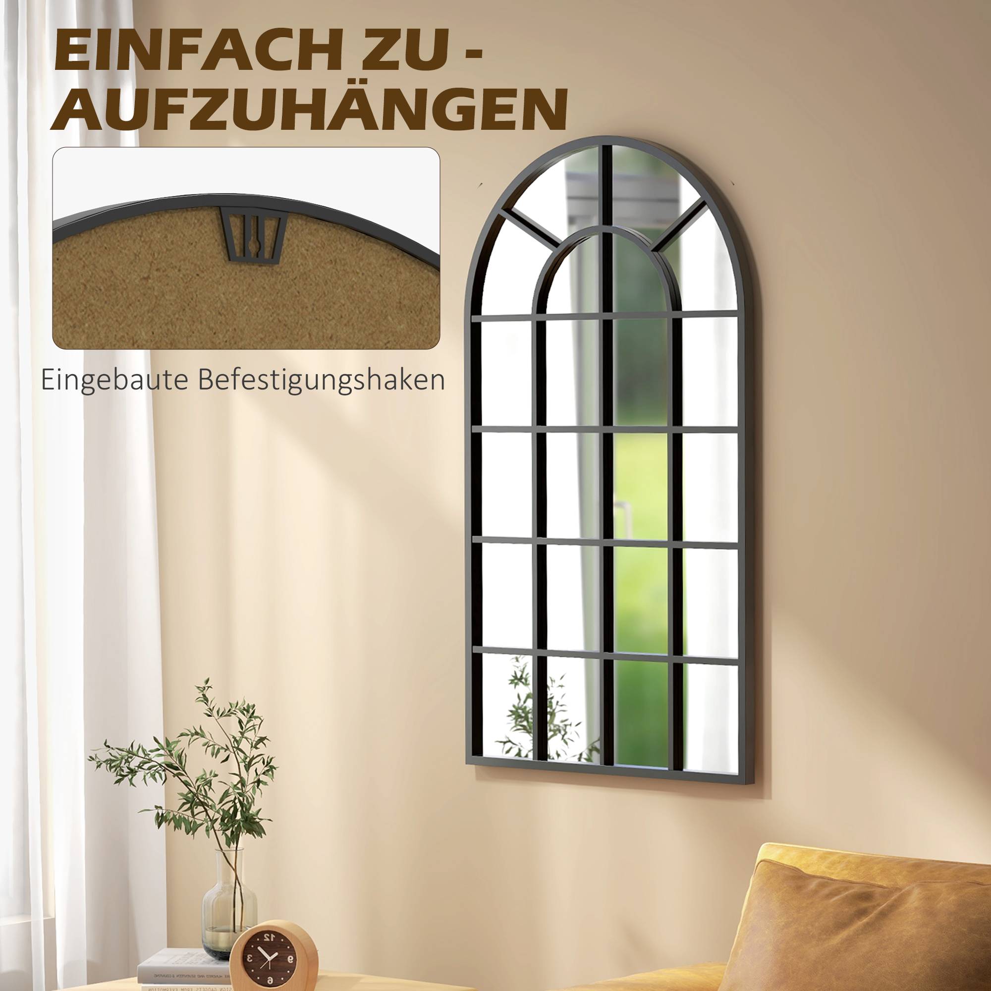 ComfortXL - Miroir Mural Arche Métal Noir Salon Entrée Design Fenêtre Industriel 110x65cm - ComfortXL Outdoor Living - Image 6