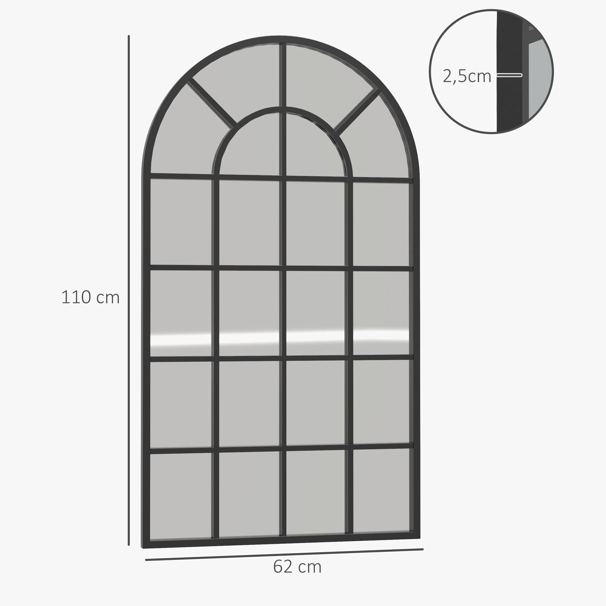 ComfortXL - Miroir Mural Arche Métal Noir Salon Entrée Design Fenêtre Industriel 110x65cm - ComfortXL Outdoor Living - Image 3