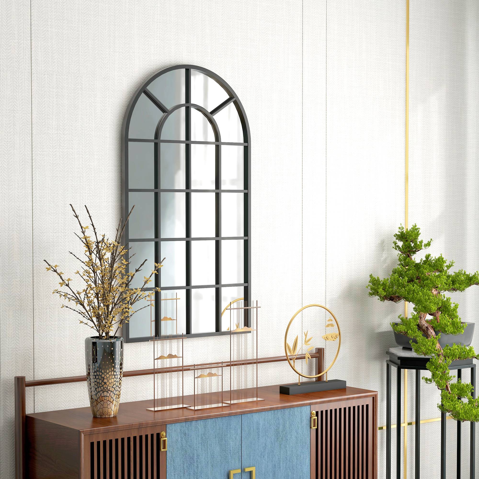 ComfortXL - Miroir Mural Arche Métal Noir Salon Entrée Design Fenêtre Industriel 110x65cm - ComfortXL Outdoor Living - Image 7