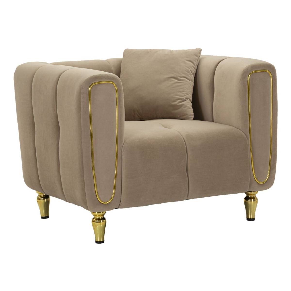 Paris Prix - Fauteuil en Velours Matelassé "Alma" 97cm Gris - Image 1