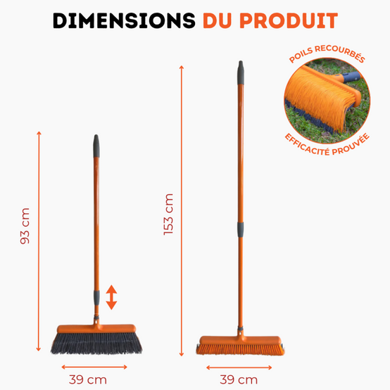 Balai de Cantonnier à Poils Recourbés | Balai Brosse Extérieur | Outils jardinage avec Manche Télescopique de 93 à 153 cm- VENTEO - Image 3