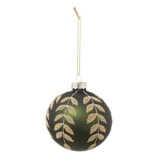 Atmosphera - Boule de noël vert avec feuilles dorées en verre 80mm - Atmosphera Créateur d'intérieur