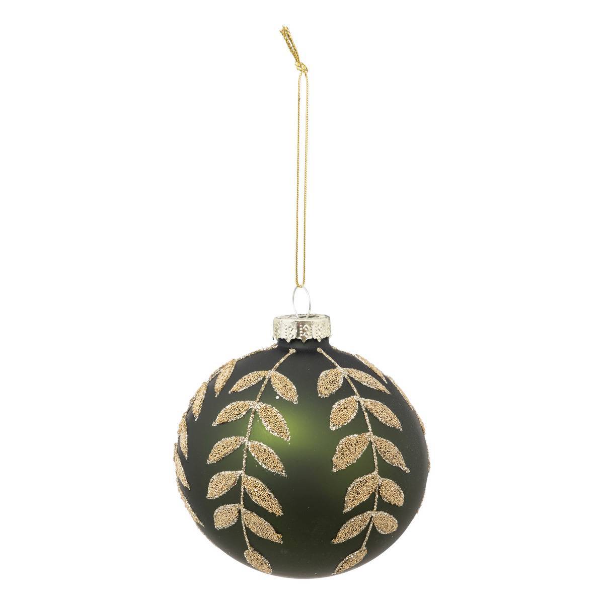 Atmosphera - Boule de noël vert avec feuilles dorées en verre 80mm - Atmosphera Créateur d'intérieur