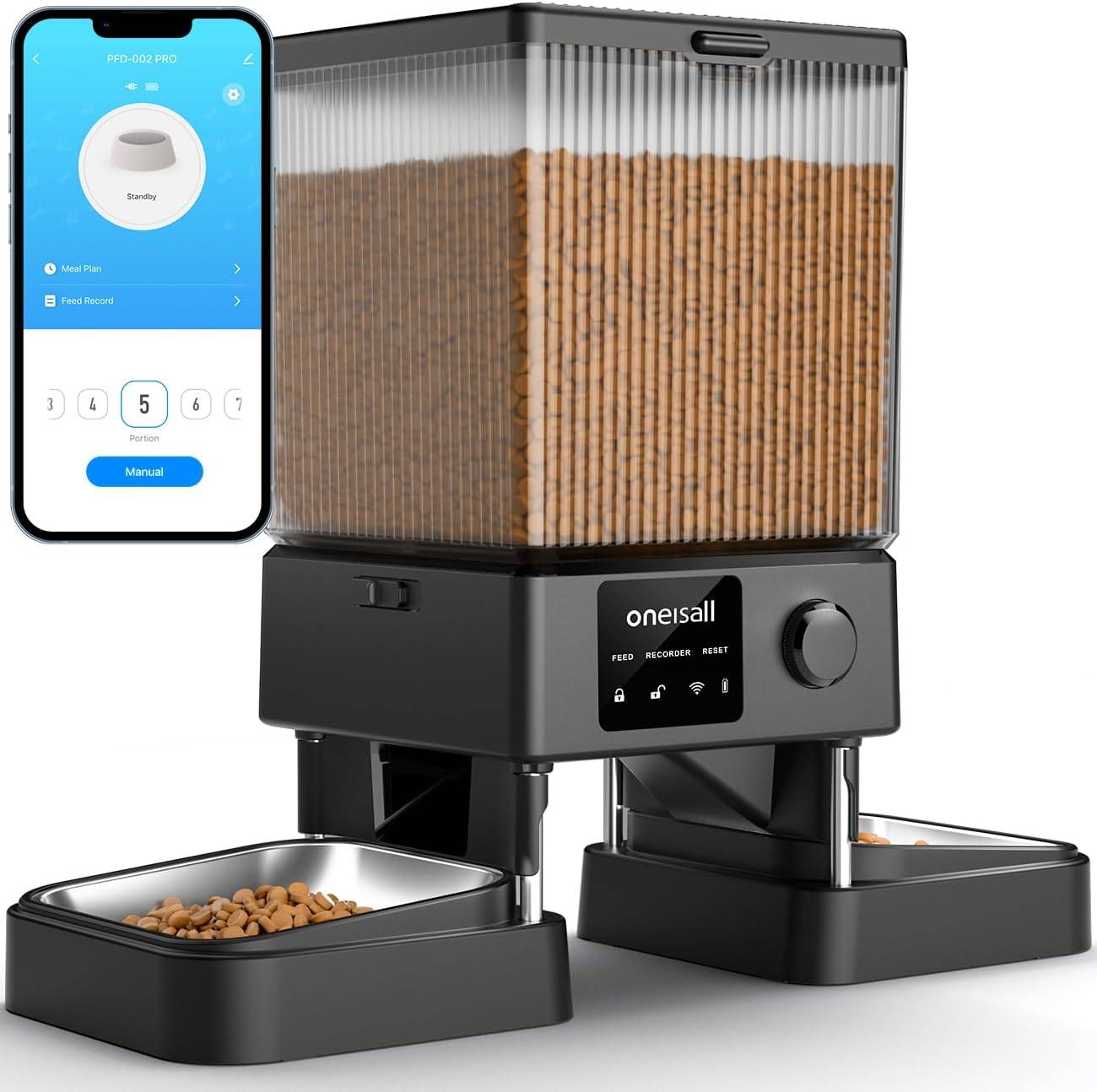 Distributeur Croquettes de 5L Chat Automatique 2 Bols noir Vendos85