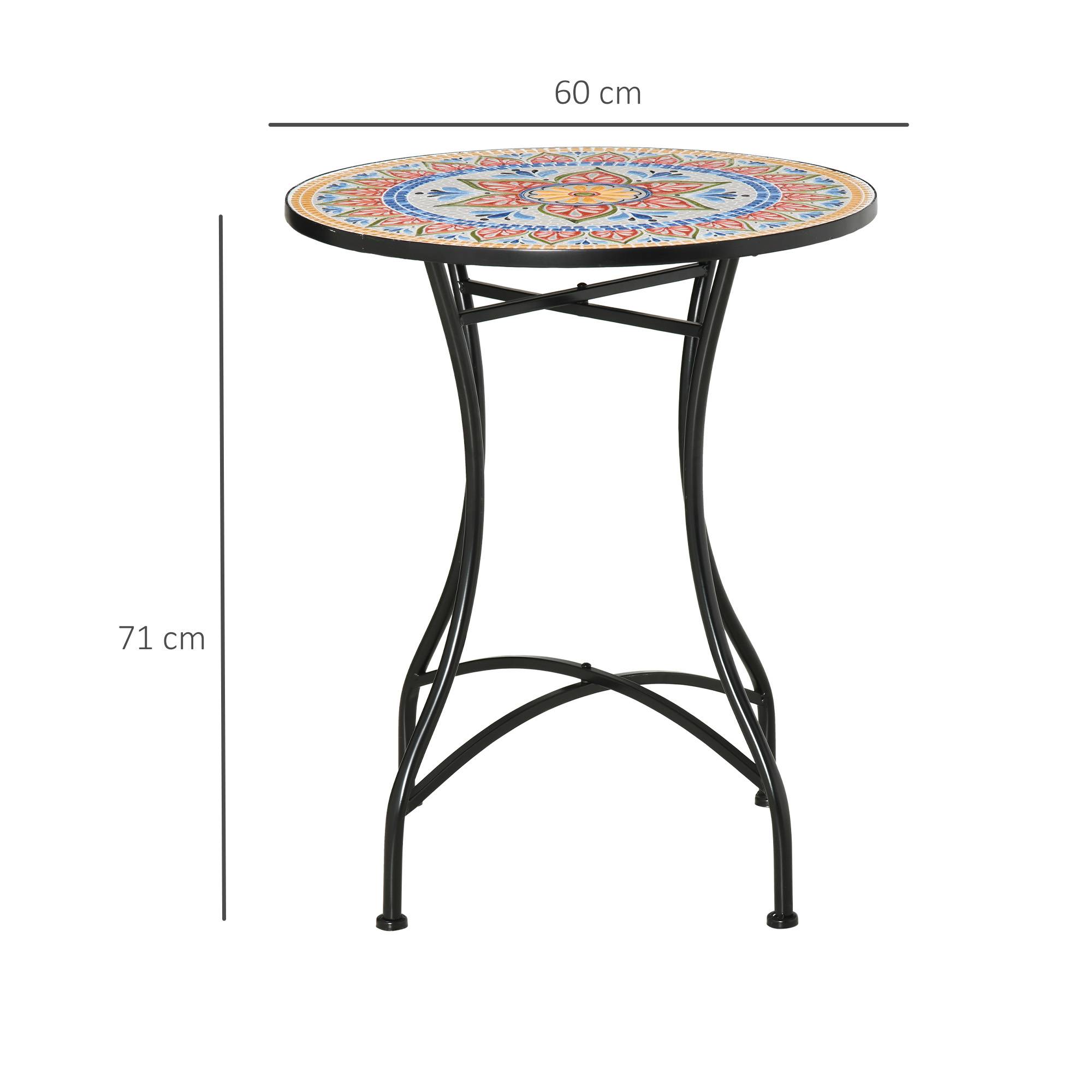 Table de jardin ronde Ø60 cm en métal, résistante aux intempéries, rouge bleu blanc - Image 5
