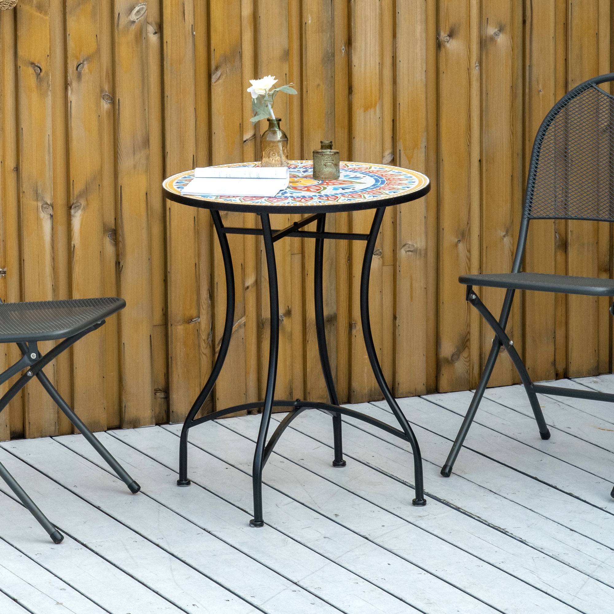 Table de jardin ronde Ø60 cm en métal, résistante aux intempéries, rouge bleu blanc - Image 4