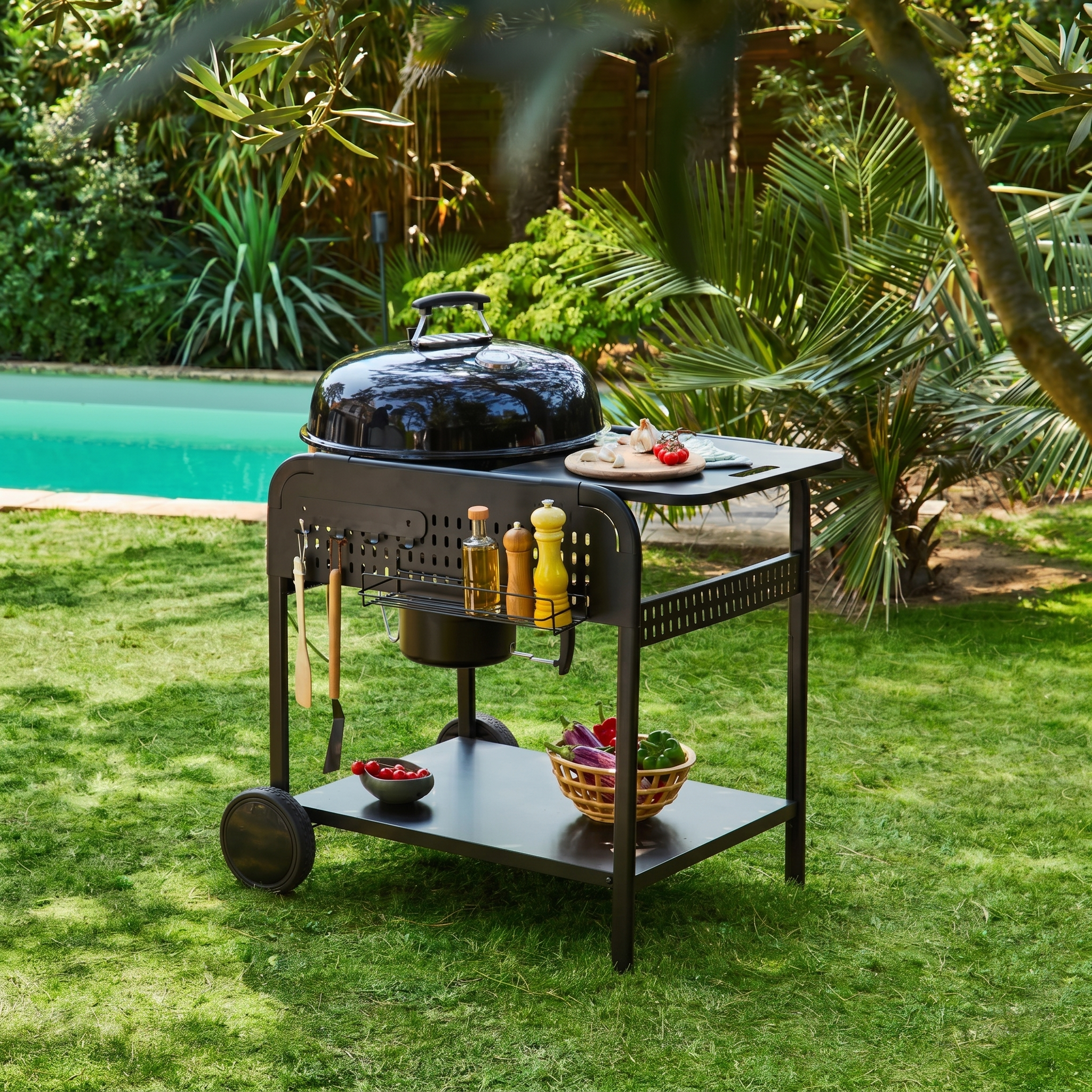 sweeek - Barbecue rond charbon de bois acier émaillé Ø53cm. grill noir avec chariot - Maurice | sweeek - Image 3