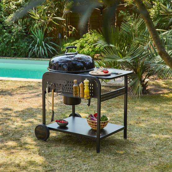 sweeek - Barbecue rond charbon de bois acier émaillé Ø53cm. grill noir avec chariot - Maurice | sweeek - Image 4