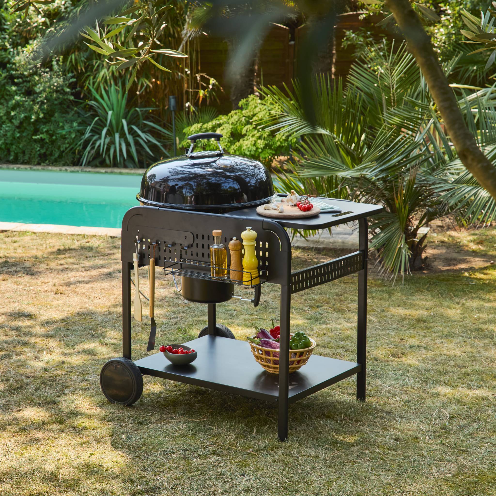 sweeek - Barbecue rond charbon de bois acier émaillé Ø53cm. grill noir avec chariot - Maurice | sweeek - Image 4