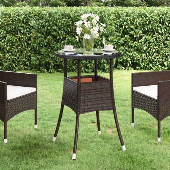 ComfortXL - Petite Table d'Appoint Ronde Marron Ø60 cm en Résine Tressée et Verre Trempé pour Extérieur – ComfortXL Outdoor Living - Image 1