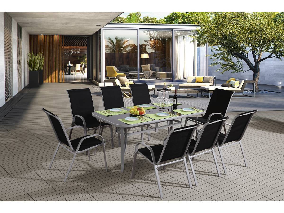 Habitat Et Jardin - Table Et Chaises De Jardin En Textilène "cordoba Xl 180" - Phoenix - 8 Places - Noir -habitat Et Jardin - Imagen 2