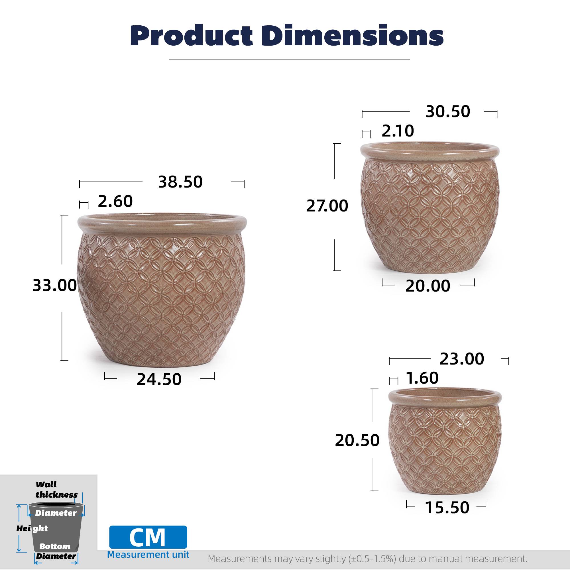 ComfortXL - Pot de fleurs en céramique fait main intérieur extérieur drainant Ø 30,5 cm beige - ComfortXL Outdoor Living - Image 3
