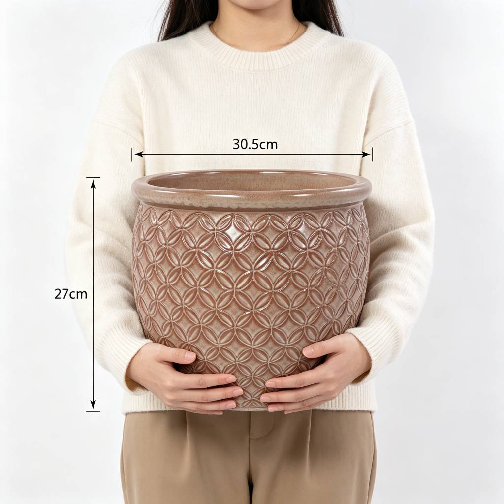 ComfortXL - Pot de fleurs en céramique fait main intérieur extérieur drainant Ø 30,5 cm beige - ComfortXL Outdoor Living - Image 2