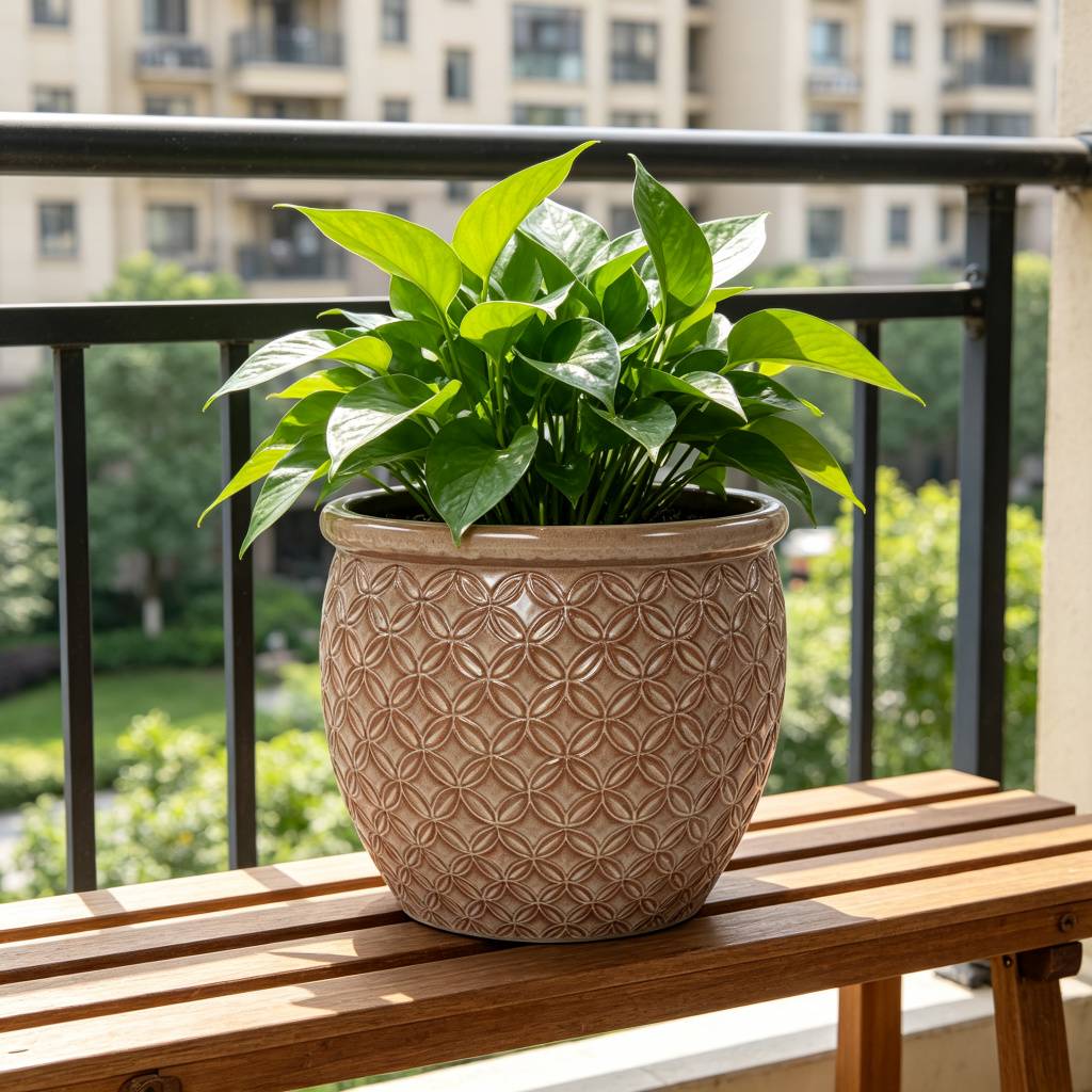 ComfortXL - Pot de fleurs en céramique fait main intérieur extérieur drainant Ø 30,5 cm beige - ComfortXL Outdoor Living - Image 1