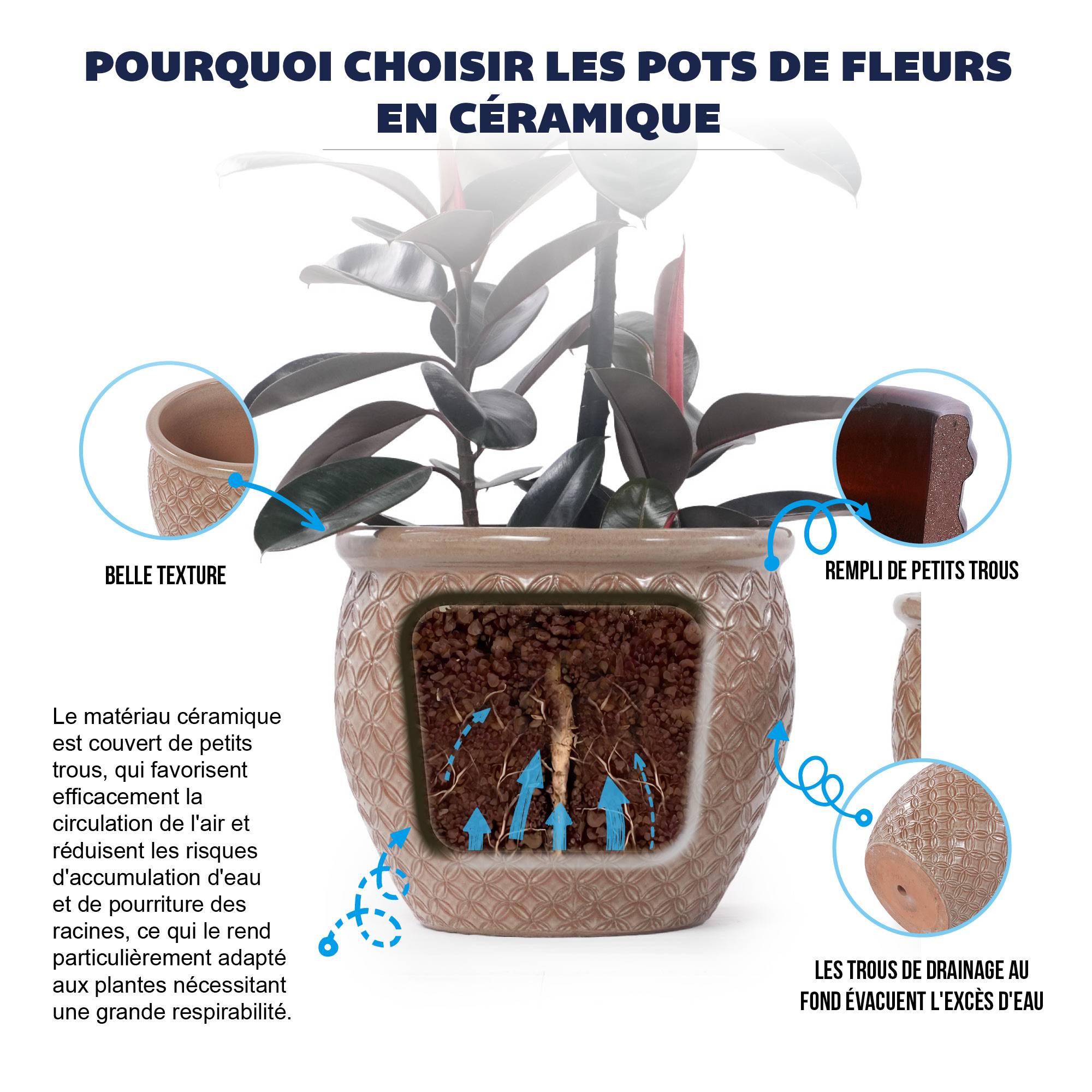 ComfortXL - Pot de fleurs en céramique fait main intérieur extérieur drainant Ø 30,5 cm beige - ComfortXL Outdoor Living - Image 4