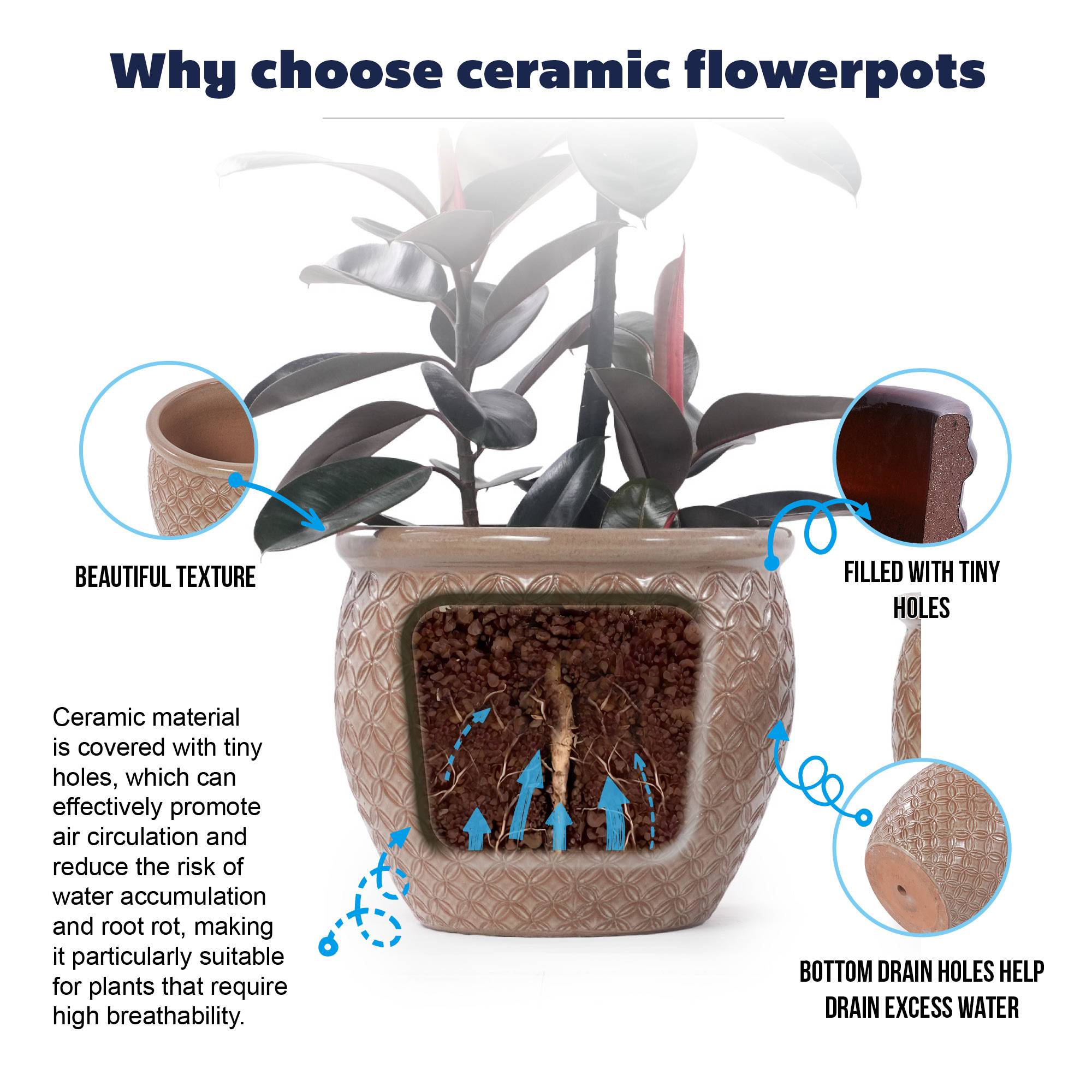 ComfortXL - Pot de fleurs en céramique fait main intérieur extérieur drainant Ø 30,5 cm beige - ComfortXL Outdoor Living - Image 7